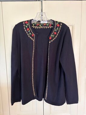 Tricot Grannycore 90s vintage vibe Y2K Flowers Embroidered Black Sweater Sz6